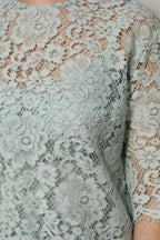 Dolce & Gabbana Mint Green Floral Lace Cotton Blouse Top - Zeiniez