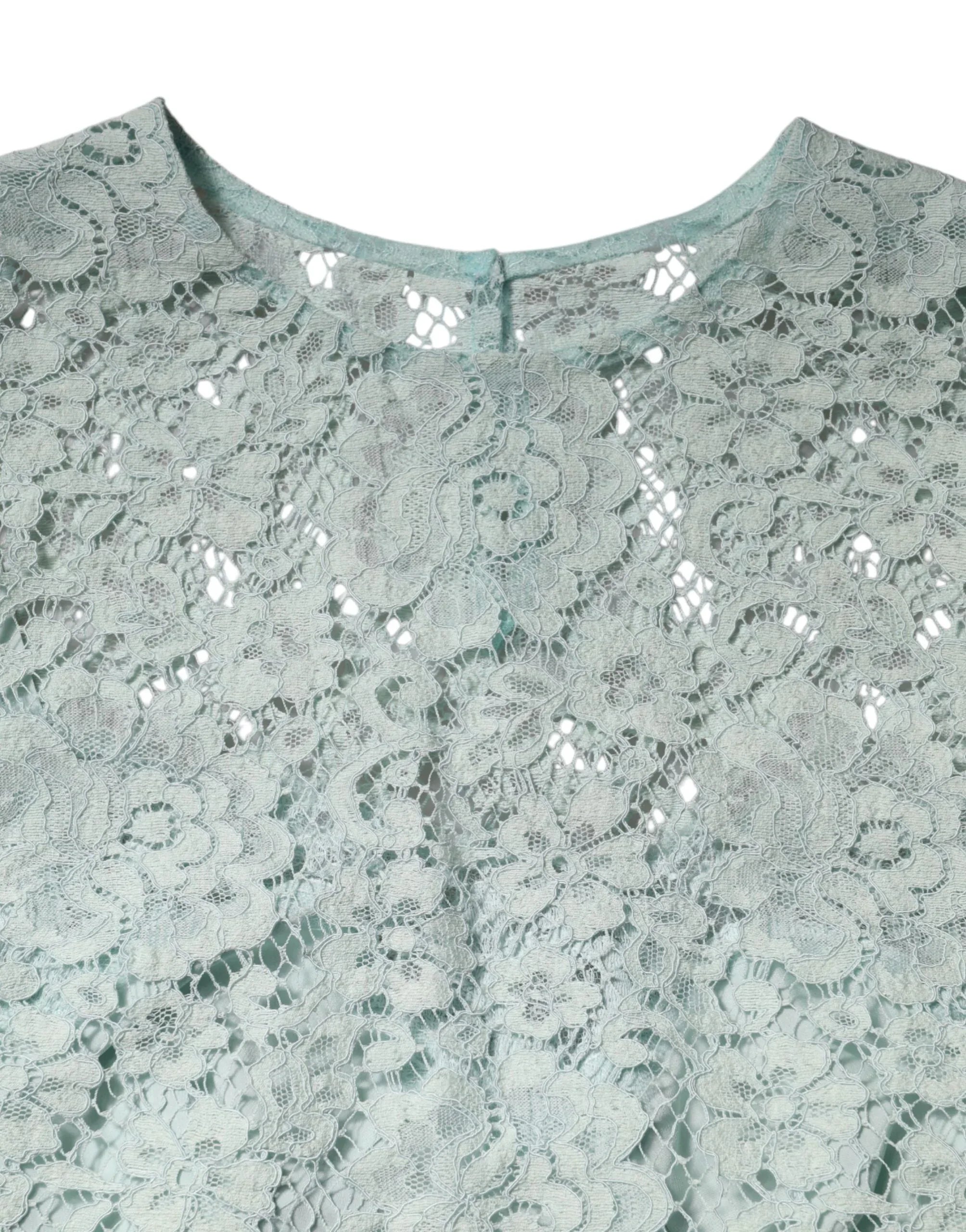 Dolce & Gabbana Mint Green Floral Lace Cotton Blouse Top - Zeiniez