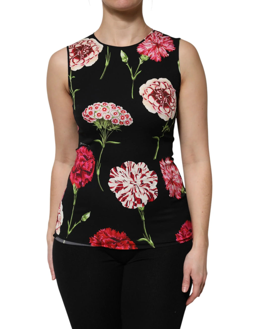 Dolce & Gabbana Black Floral Print Sleeveless Tank Blouse Top - Zeiniez