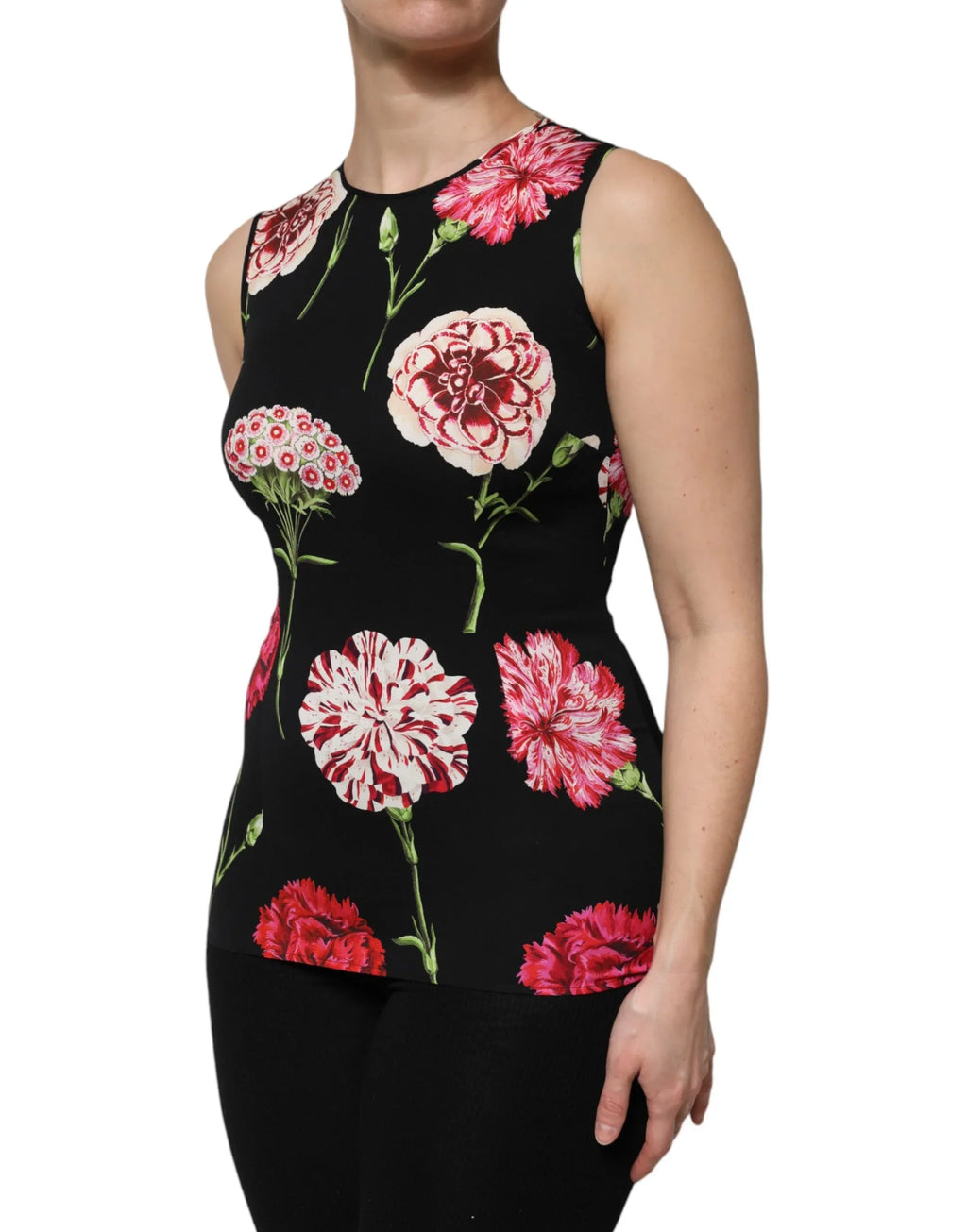 Dolce & Gabbana Black Floral Print Sleeveless Tank Blouse Top - Zeiniez