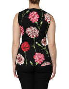 Dolce & Gabbana Black Floral Print Sleeveless Tank Blouse Top - Zeiniez