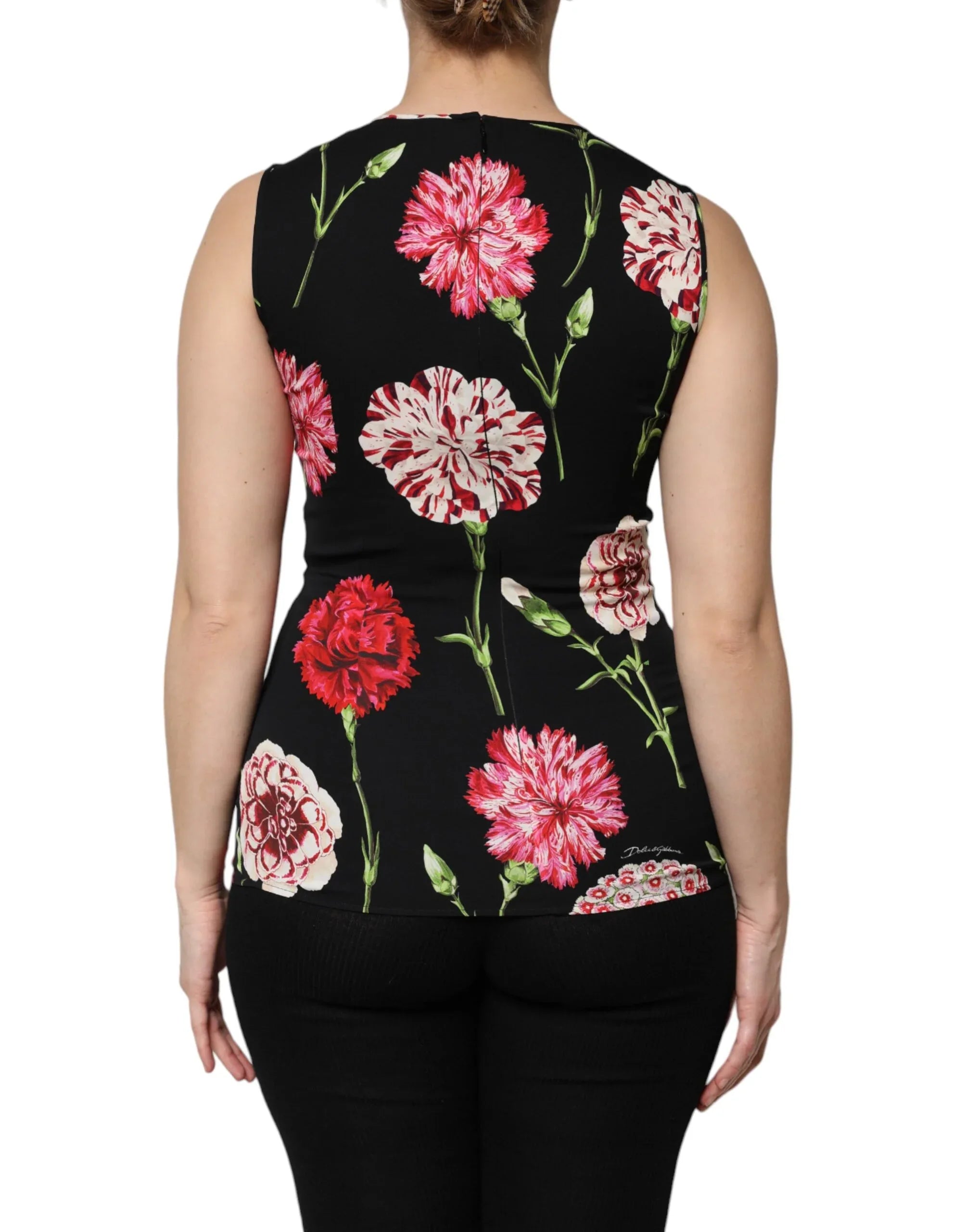 Dolce & Gabbana Black Floral Print Sleeveless Tank Blouse Top - Zeiniez