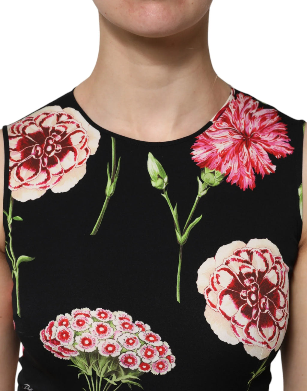 Dolce & Gabbana Black Floral Print Sleeveless Tank Blouse Top - Zeiniez