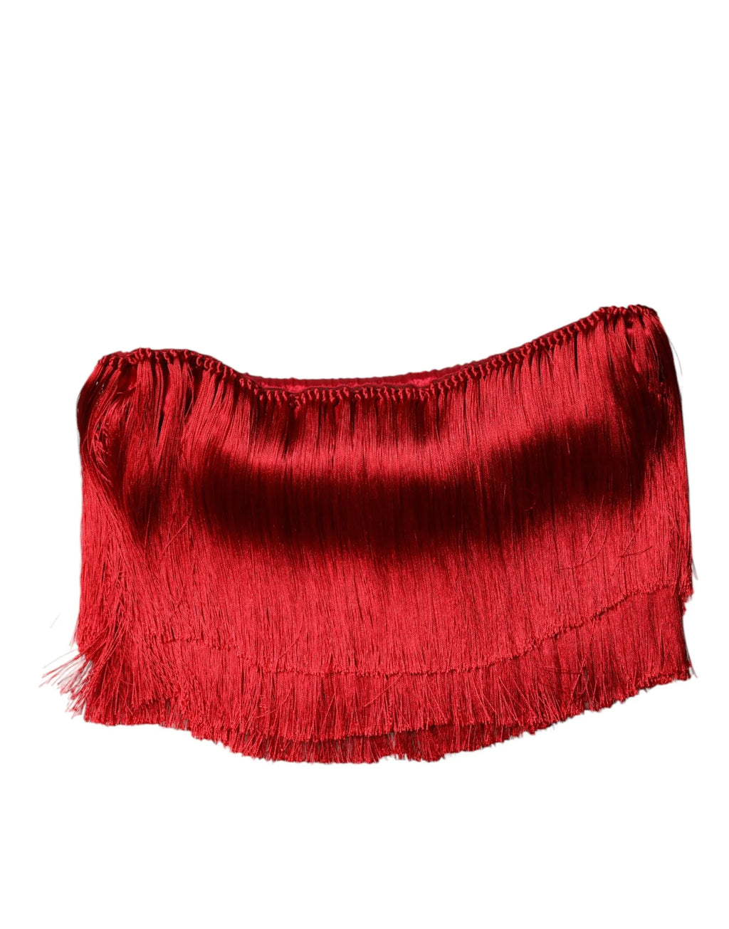 Dolce & Gabbana Red Silk Strapless Fringe Crop Tube Top - Zeiniez