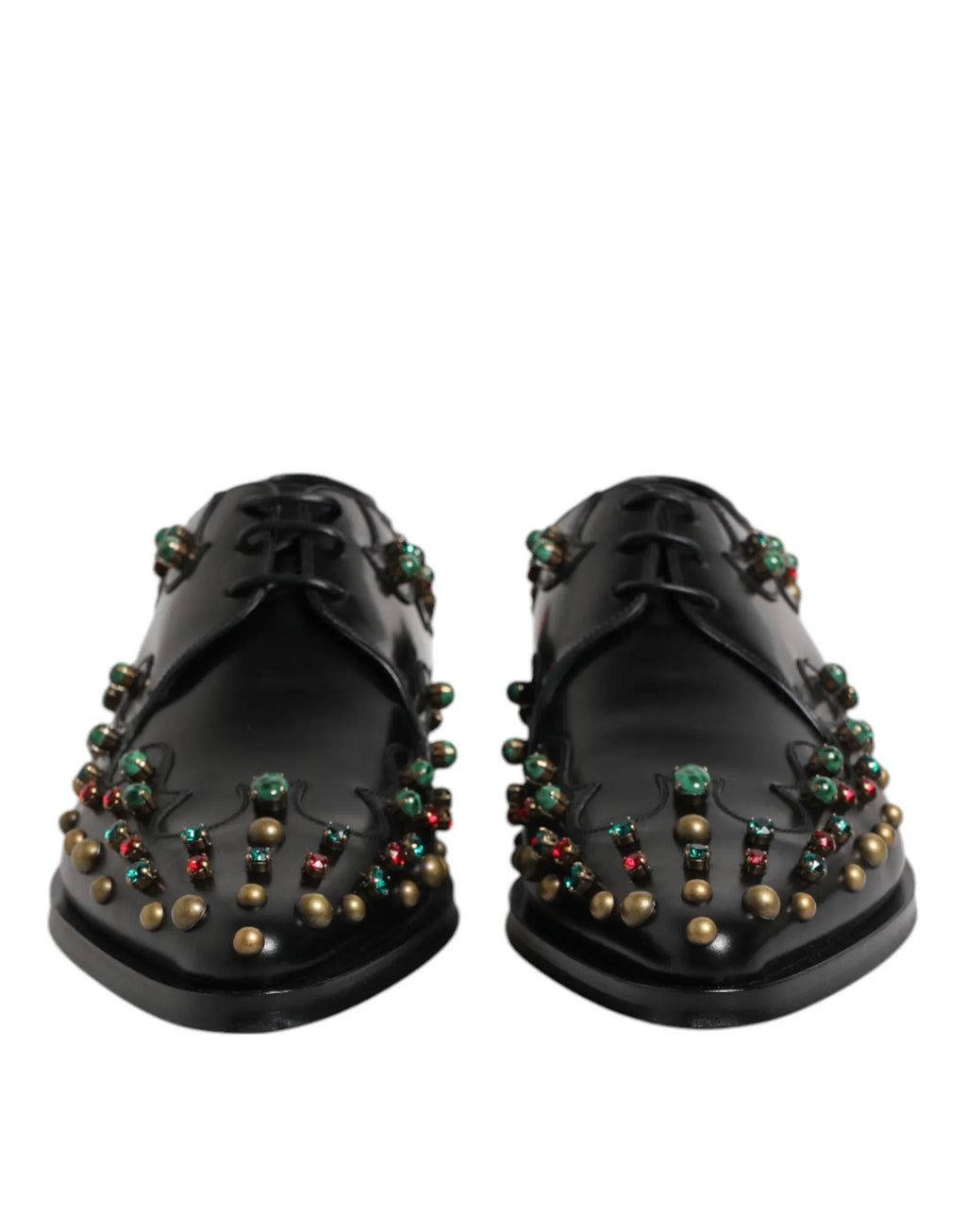 Dolce & Gabbana Black Leather Derby Dress Studded Shoes - Zeiniez