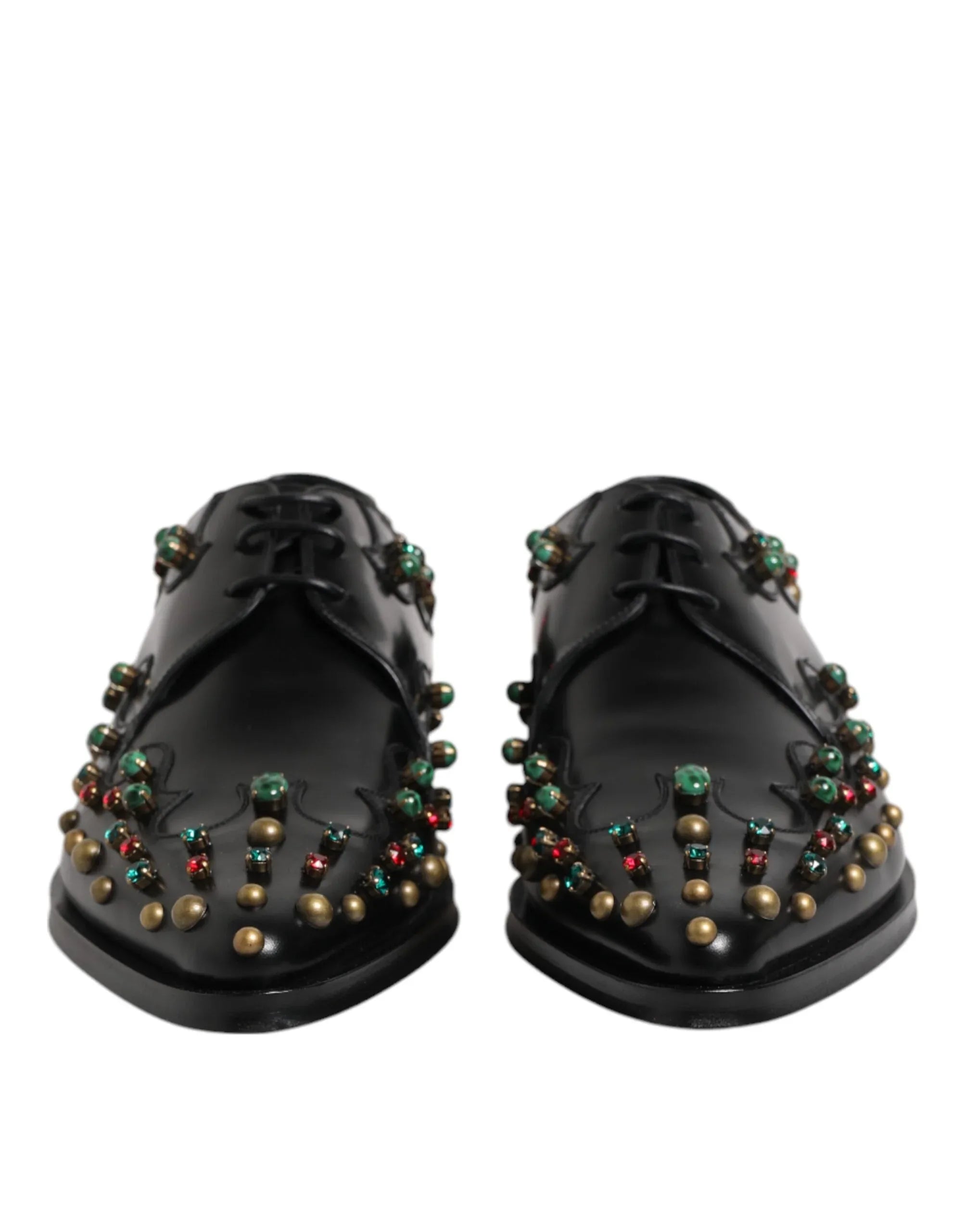 Dolce & Gabbana Black Leather Derby Dress Studded Shoes - Zeiniez