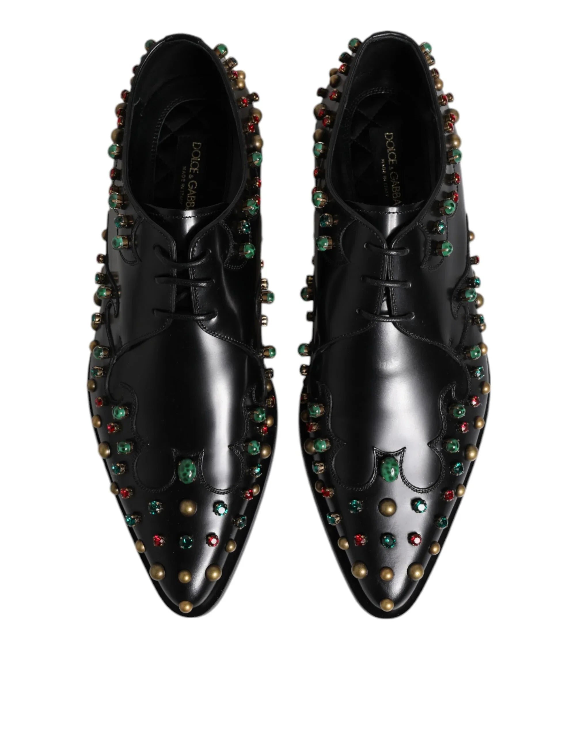 Dolce & Gabbana Black Leather Derby Dress Studded Shoes - Zeiniez