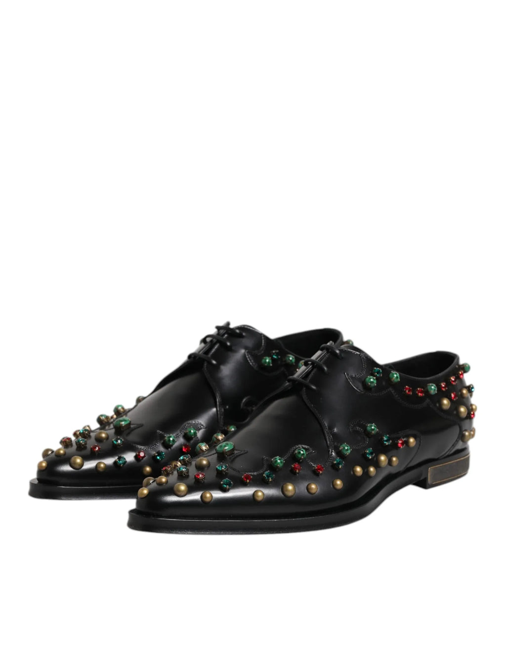 Dolce & Gabbana Black Leather Derby Dress Studded Shoes - Zeiniez