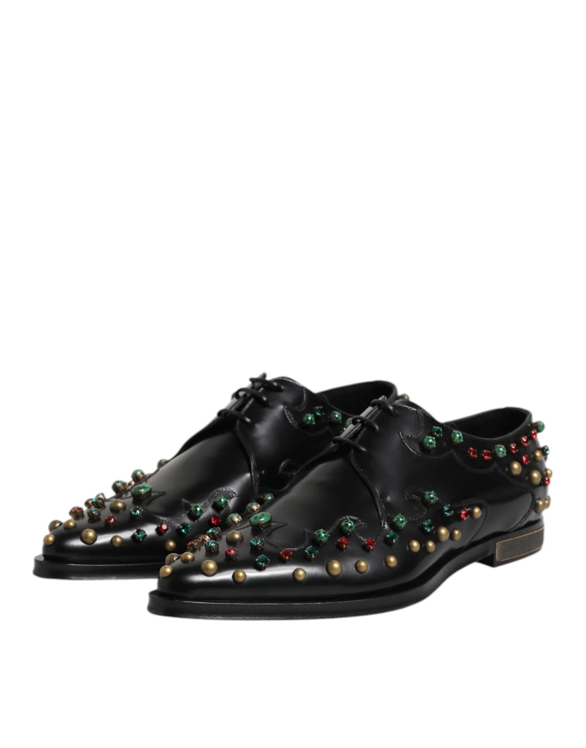 Dolce & Gabbana Black Leather Derby Dress Studded Shoes - Zeiniez