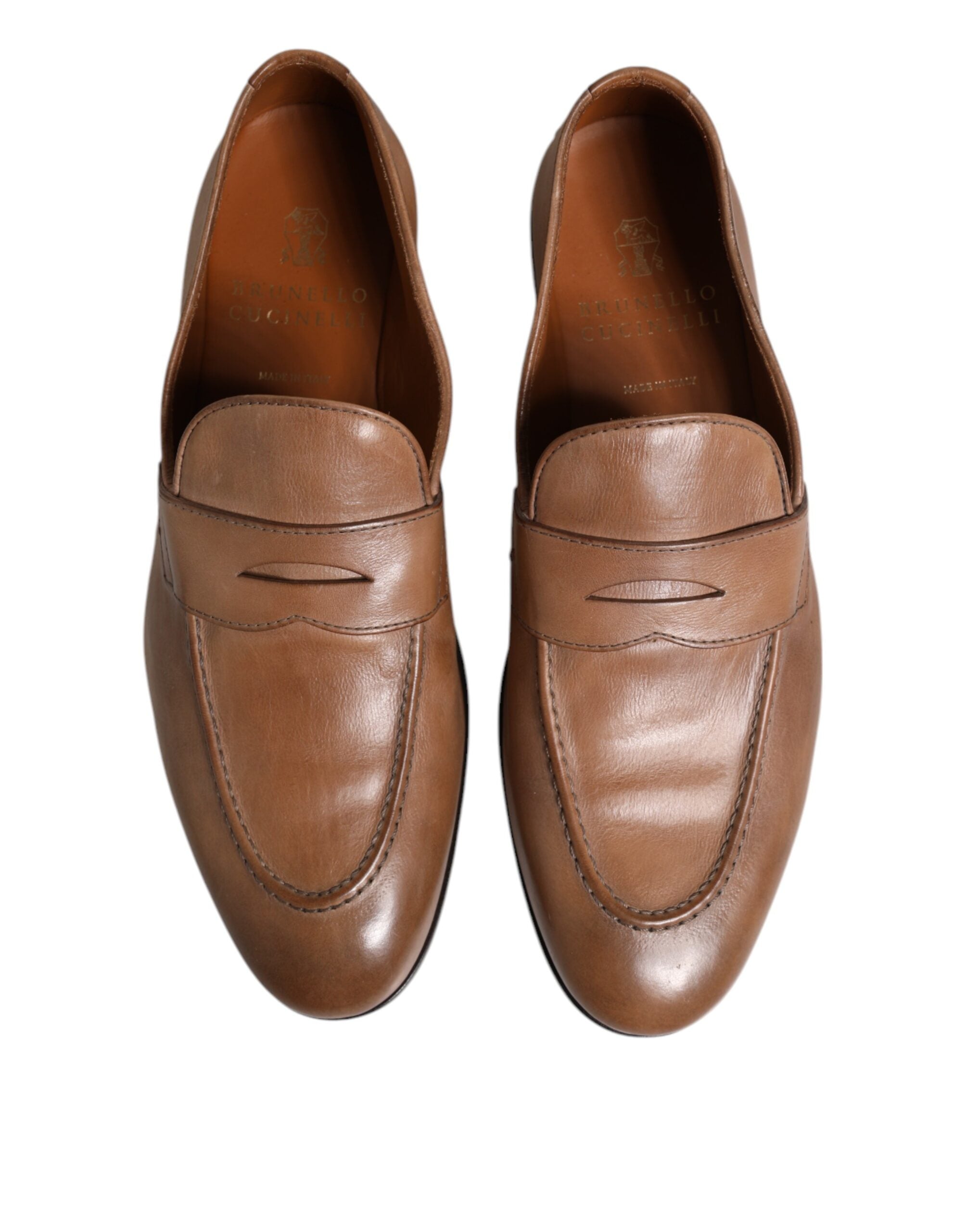 Brunello Cucinelli Brown Leather Loafer Dress Formal Shoes - Zeiniez