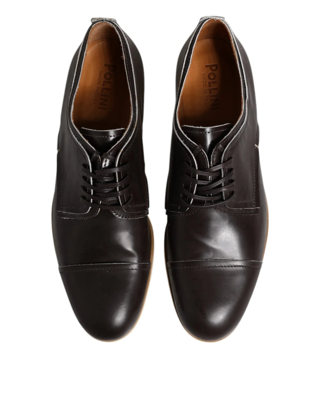 Pollini Dark Brown Leather Derby Lace Up Dress Formal Shoes - Zeiniez