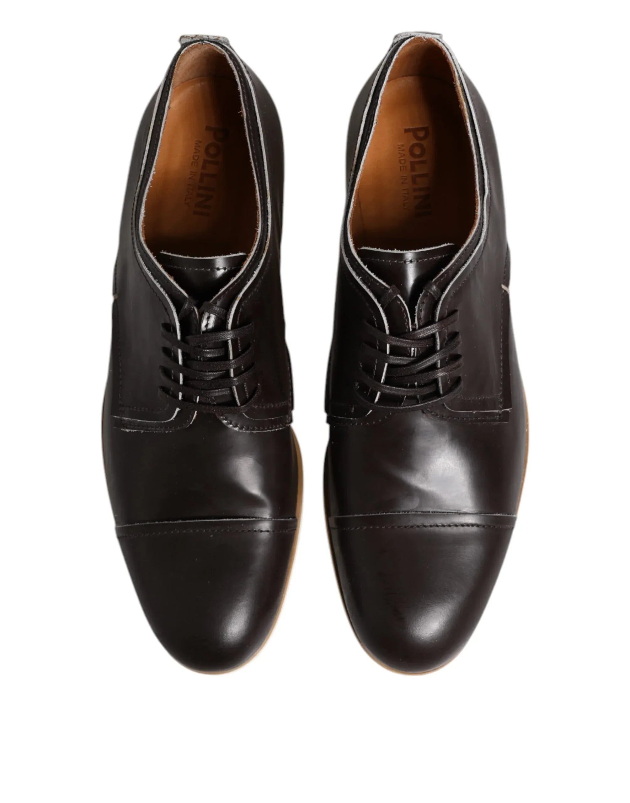 Pollini Dark Brown Leather Derby Lace Up Dress Formal Shoes - Zeiniez