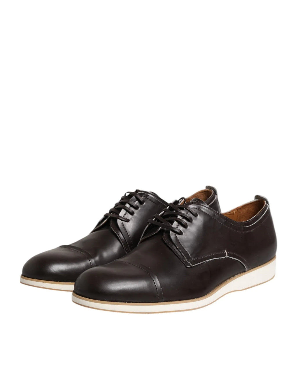 Pollini Dark Brown Leather Derby Lace Up Dress Formal Shoes - Zeiniez