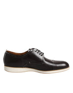 Pollini Dark Brown Leather Derby Lace Up Dress Formal Shoes - Zeiniez