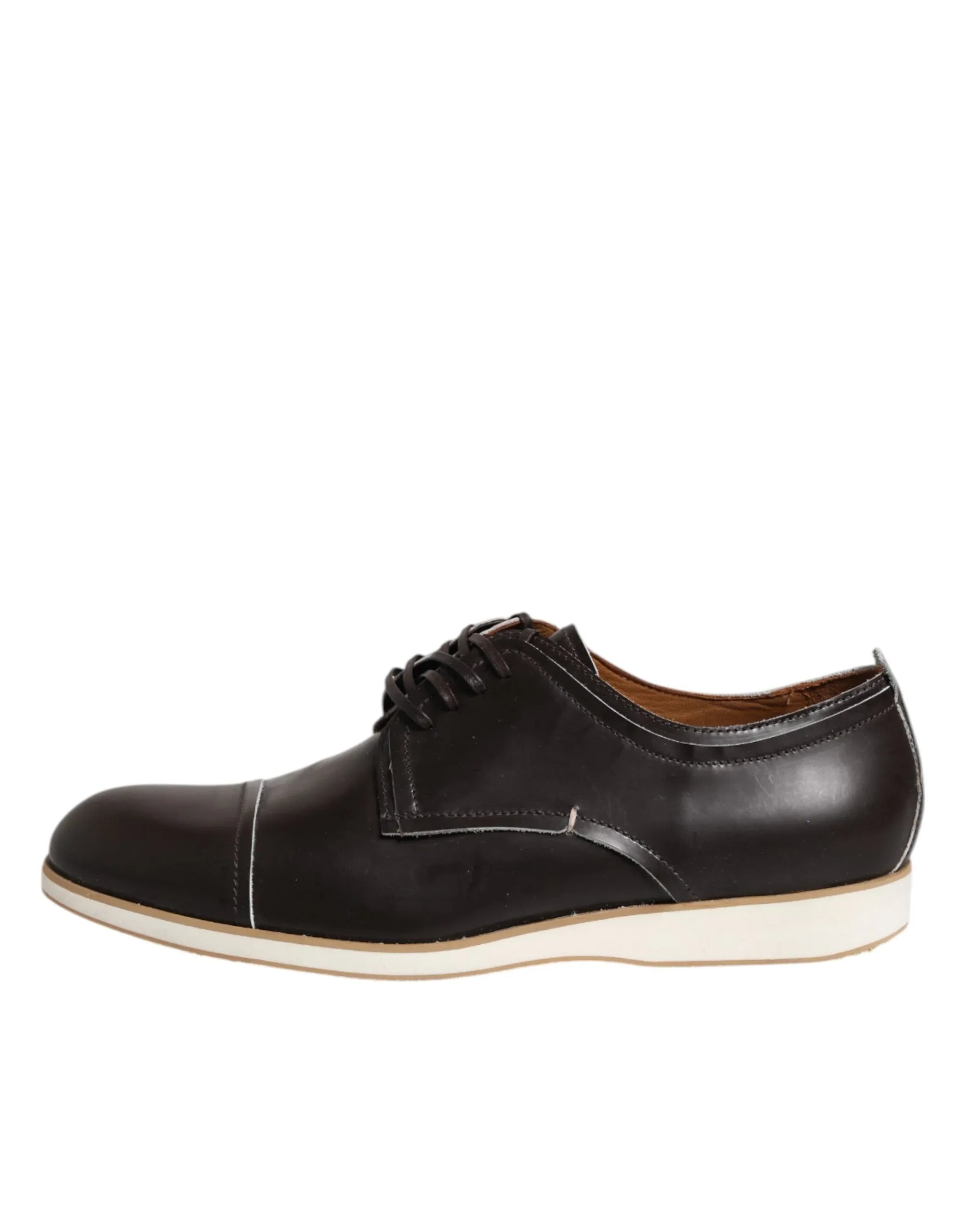 Pollini Dark Brown Leather Derby Lace Up Dress Formal Shoes - Zeiniez