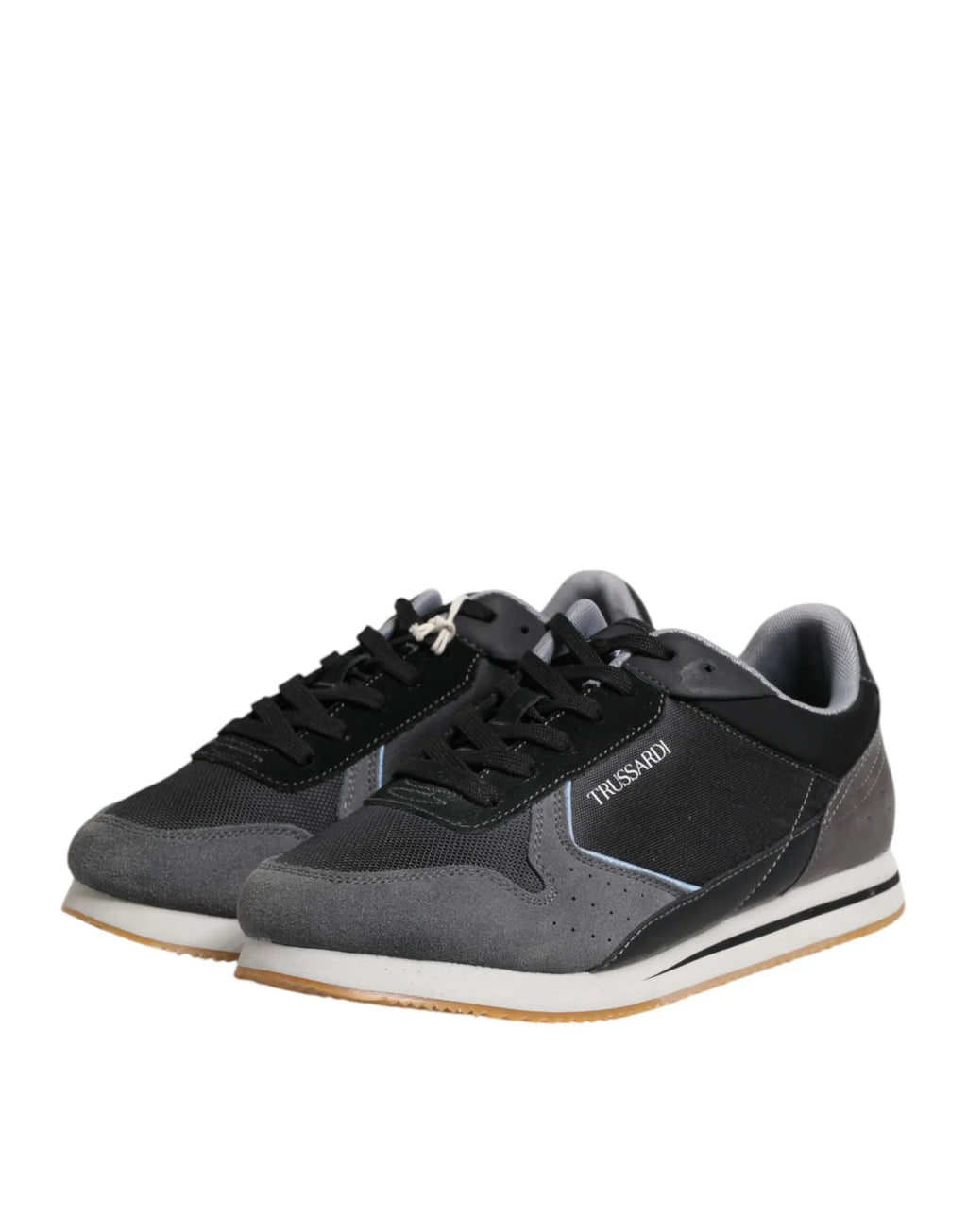 Trussardi Black Gray Lace Up Low Top Casual Sneakers Shoes - Zeiniez