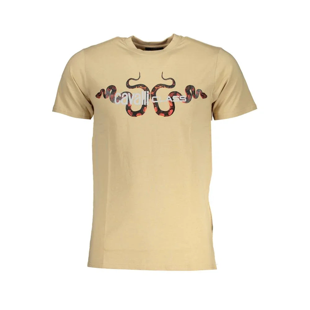 Cavalli Class Beige Cotton Men's T-Shirt - Zeiniez