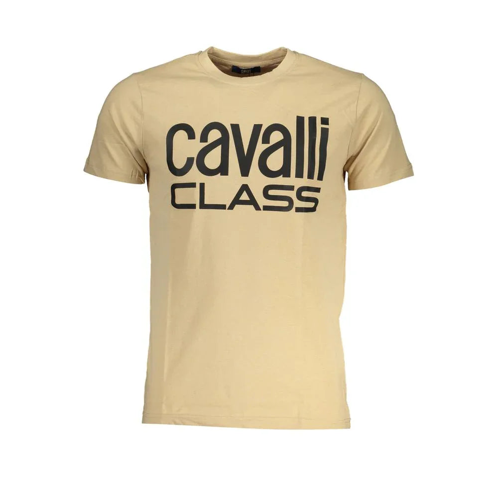 Cavalli Class Beige Cotton Mens T-Shirt - Zeiniez