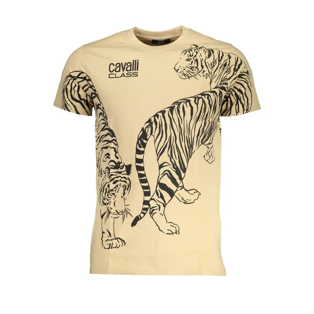Cavalli Class Beige Cotton Men T-Shirt - Zeiniez