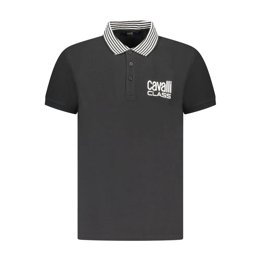 Cavalli Class Black Cotton Men Polo Shirt - Zeiniez