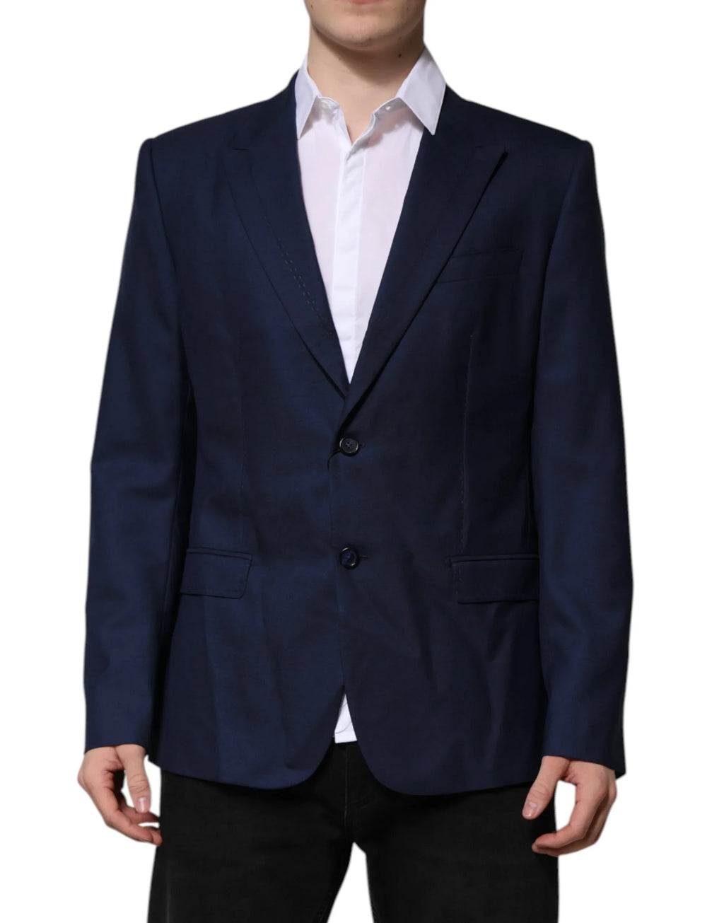 Dolce & Gabbana Blue Wool Single Breasted Suit Coat Blazer - Zeiniez