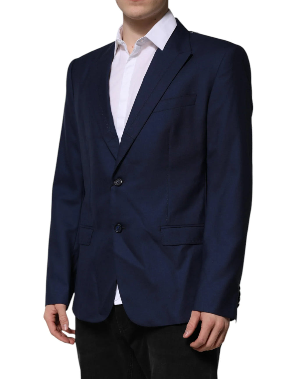 Dolce & Gabbana Blue Wool Single Breasted Suit Coat Blazer - Zeiniez