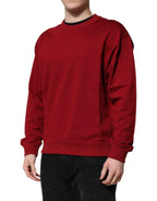Dolce & Gabbana Red Embossed Logo Cotton Crew Neck Sweater - Zeiniez