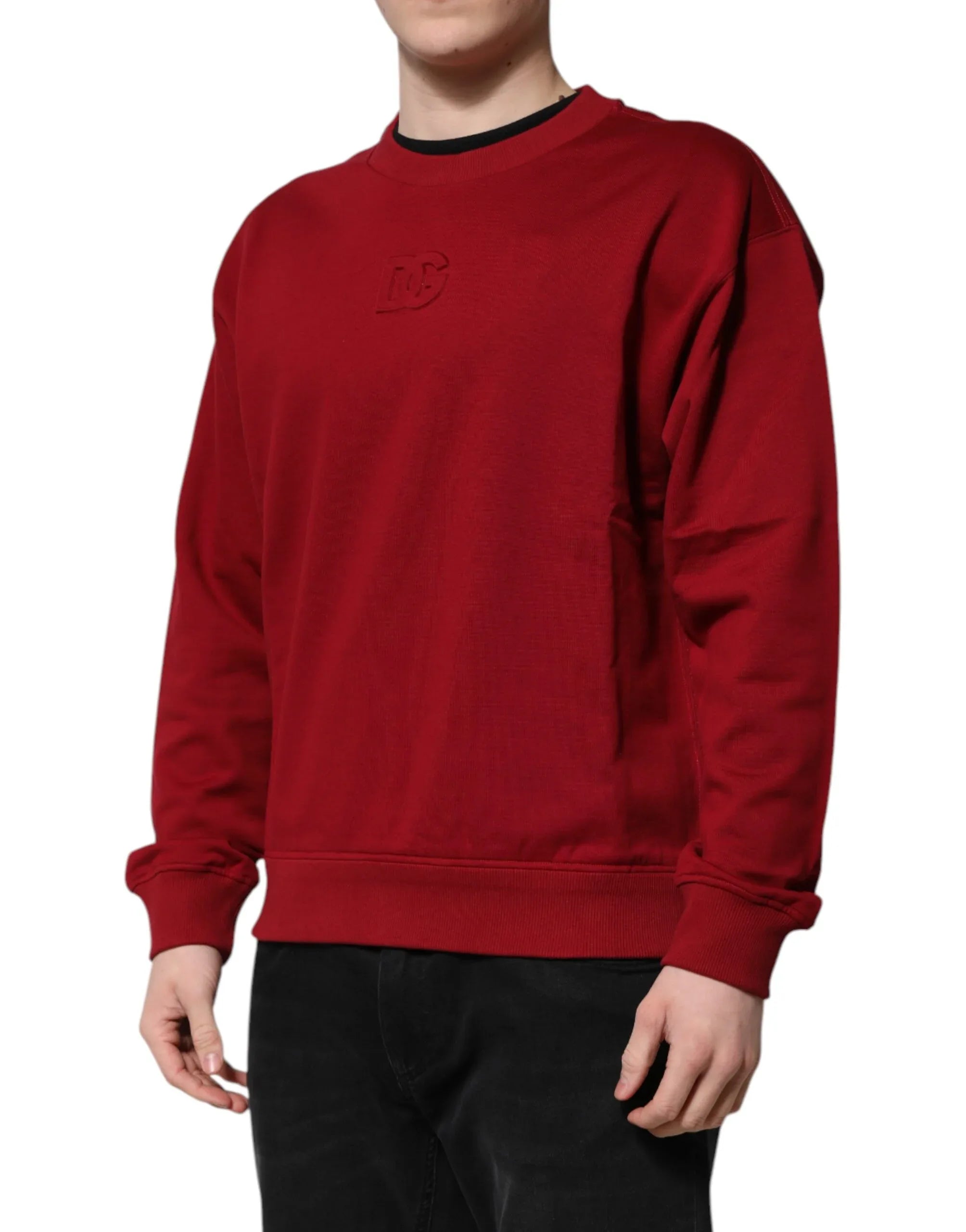 Dolce & Gabbana Red Embossed Logo Cotton Crew Neck Sweater - Zeiniez