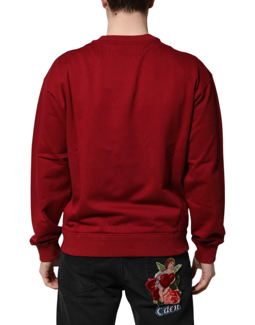 Dolce & Gabbana Red Embossed Logo Cotton Crew Neck Sweater - Zeiniez
