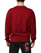 Dolce & Gabbana Red Embossed Logo Cotton Crew Neck Sweater - Zeiniez