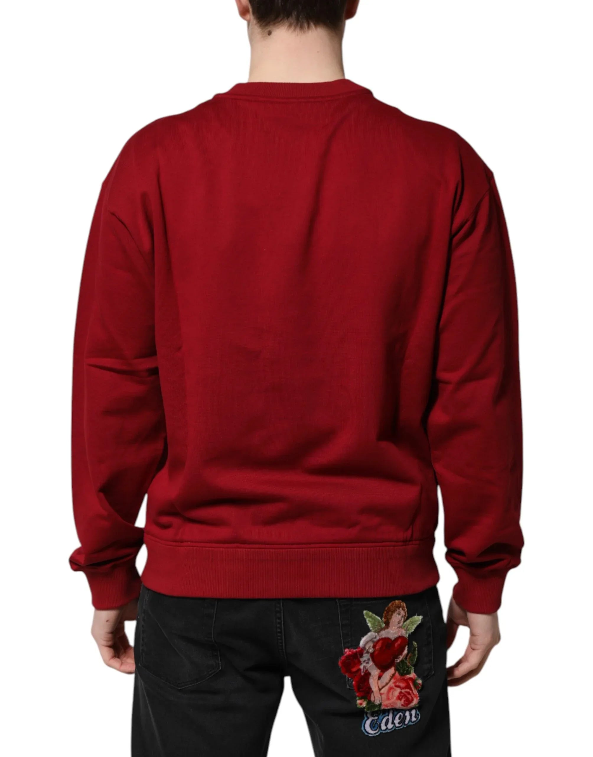 Dolce & Gabbana Red Embossed Logo Cotton Crew Neck Sweater - Zeiniez