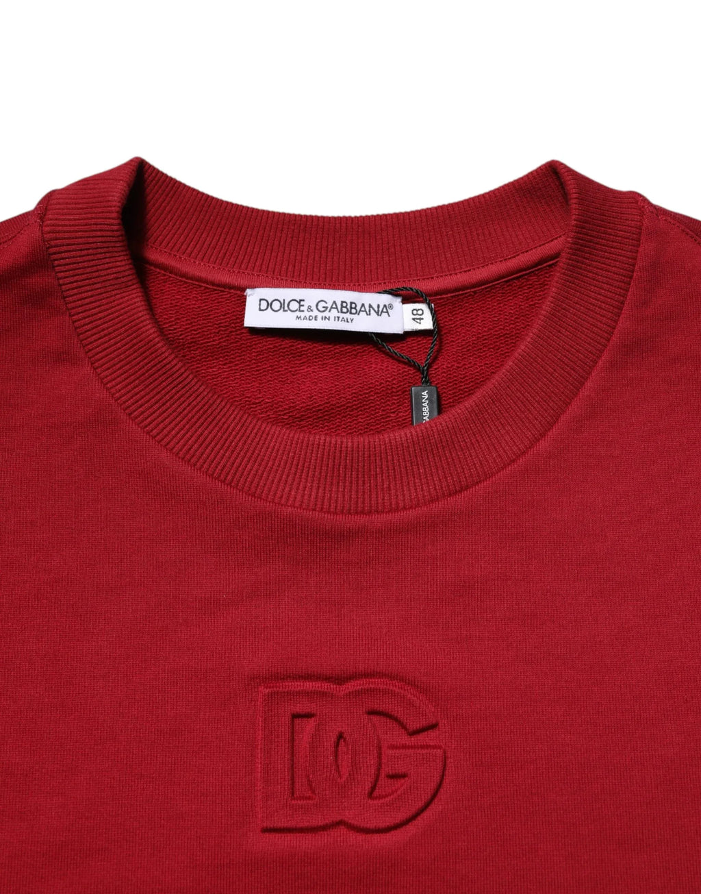 Dolce & Gabbana Red Embossed Logo Cotton Crew Neck Sweater - Zeiniez