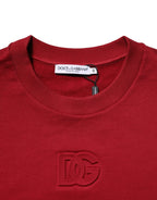 Dolce & Gabbana Red Embossed Logo Cotton Crew Neck Sweater - Zeiniez