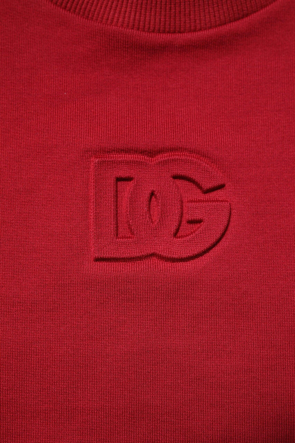Dolce & Gabbana Red Embossed Logo Cotton Crew Neck Sweater - Zeiniez