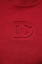Dolce & Gabbana Red Embossed Logo Cotton Crew Neck Sweater - Zeiniez