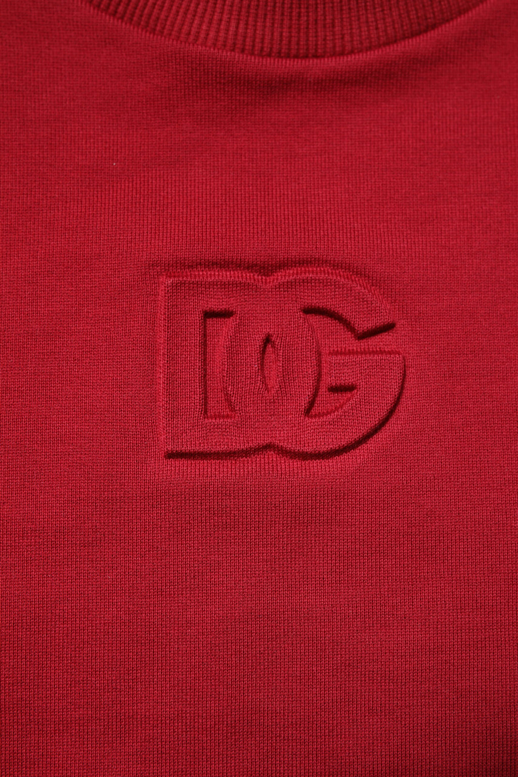 Dolce & Gabbana Red Embossed Logo Cotton Crew Neck Sweater