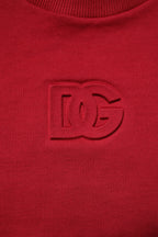 Dolce & Gabbana Red Embossed Logo Cotton Crew Neck Sweater