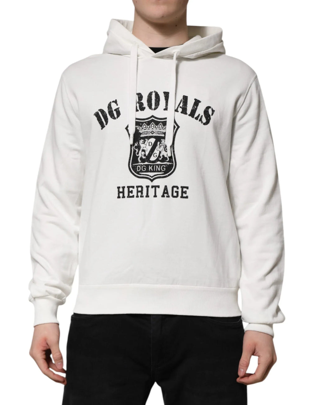Dolce & Gabbana White Cotton DG ROYAL Print Hooded Sweater - Zeiniez
