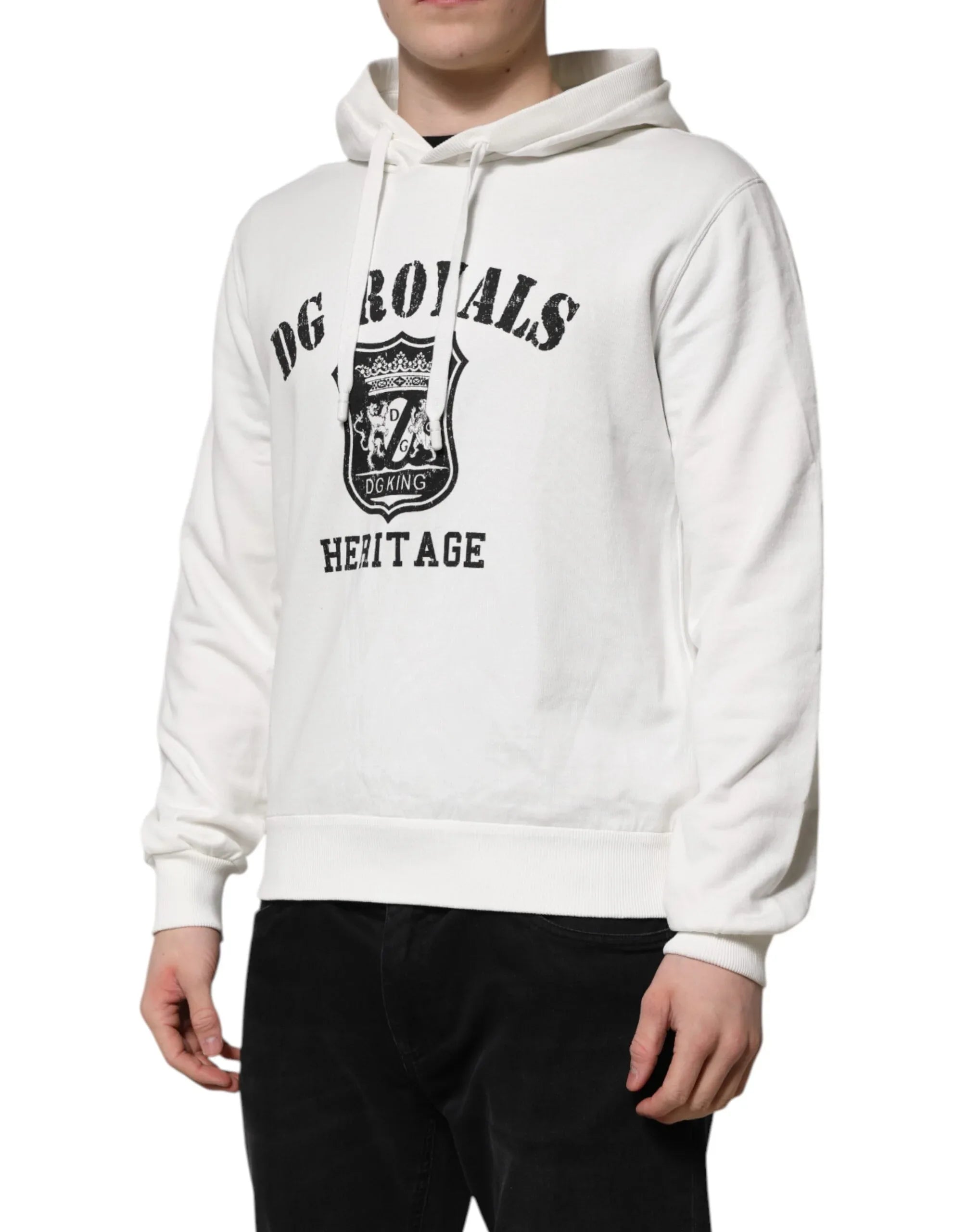 Dolce & Gabbana White Cotton DG ROYAL Print Hooded Sweater - Zeiniez