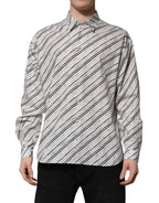 Dolce & Gabbana White Striped Long Sleeves Men Formal Shirt - Zeiniez