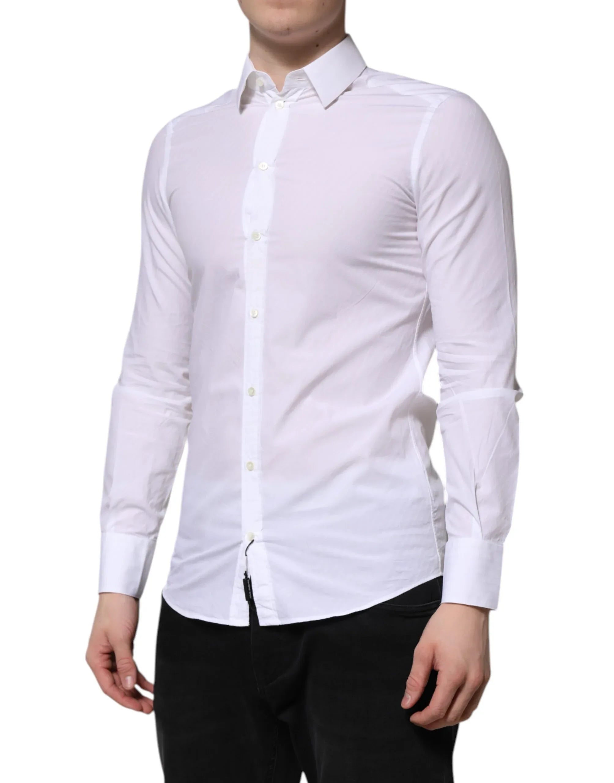 Dolce & Gabbana White Cotton MARTINI Long Sleeve Dress Shirt - Zeiniez