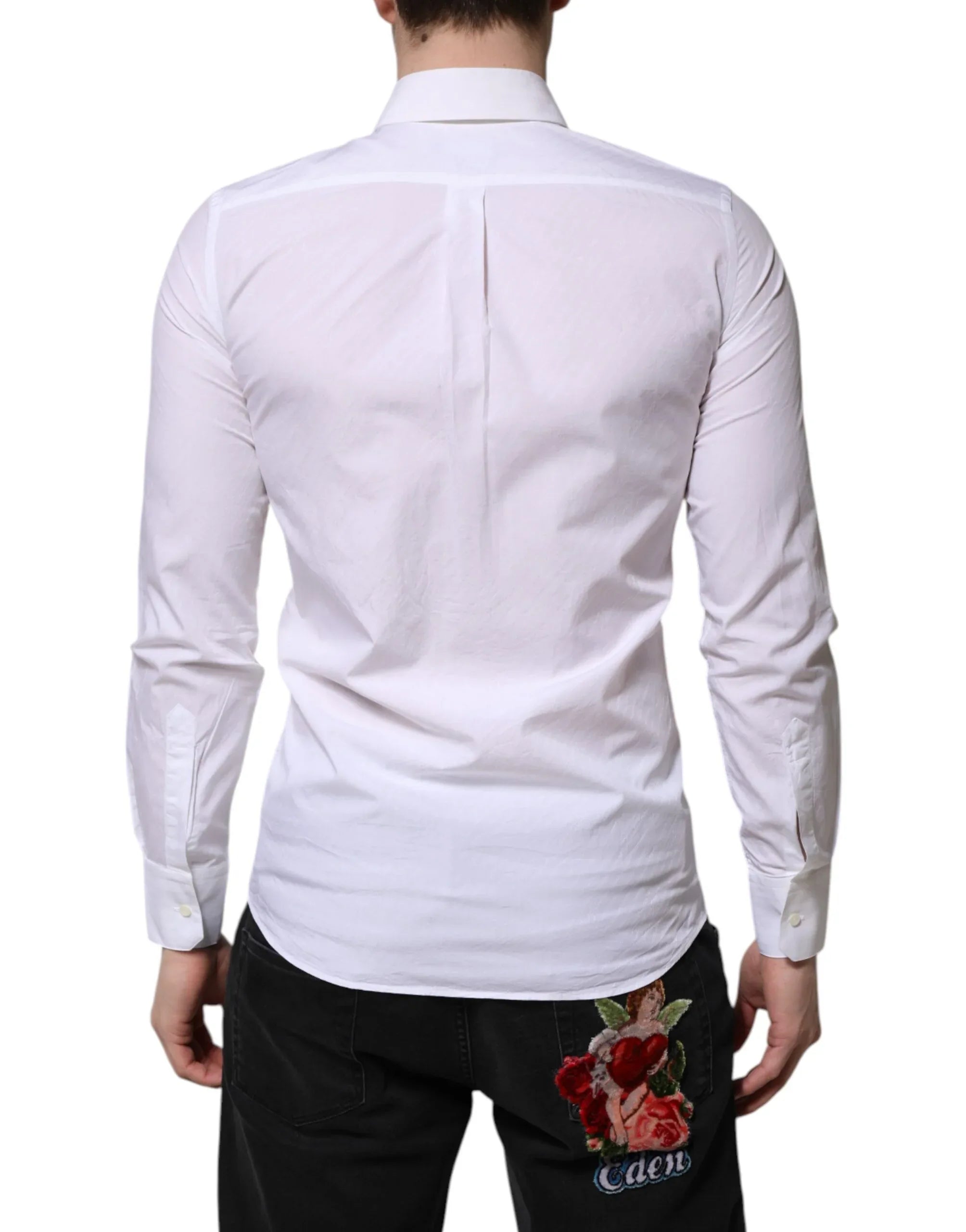 Dolce & Gabbana White Cotton MARTINI Long Sleeve Dress Shirt - Zeiniez