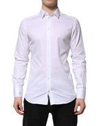Dolce & Gabbana White Cotton GOLD Long Sleeve Men Dress Shirt - Zeiniez