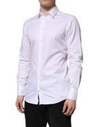 Dolce & Gabbana White Cotton GOLD Long Sleeve Men Dress Shirt - Zeiniez
