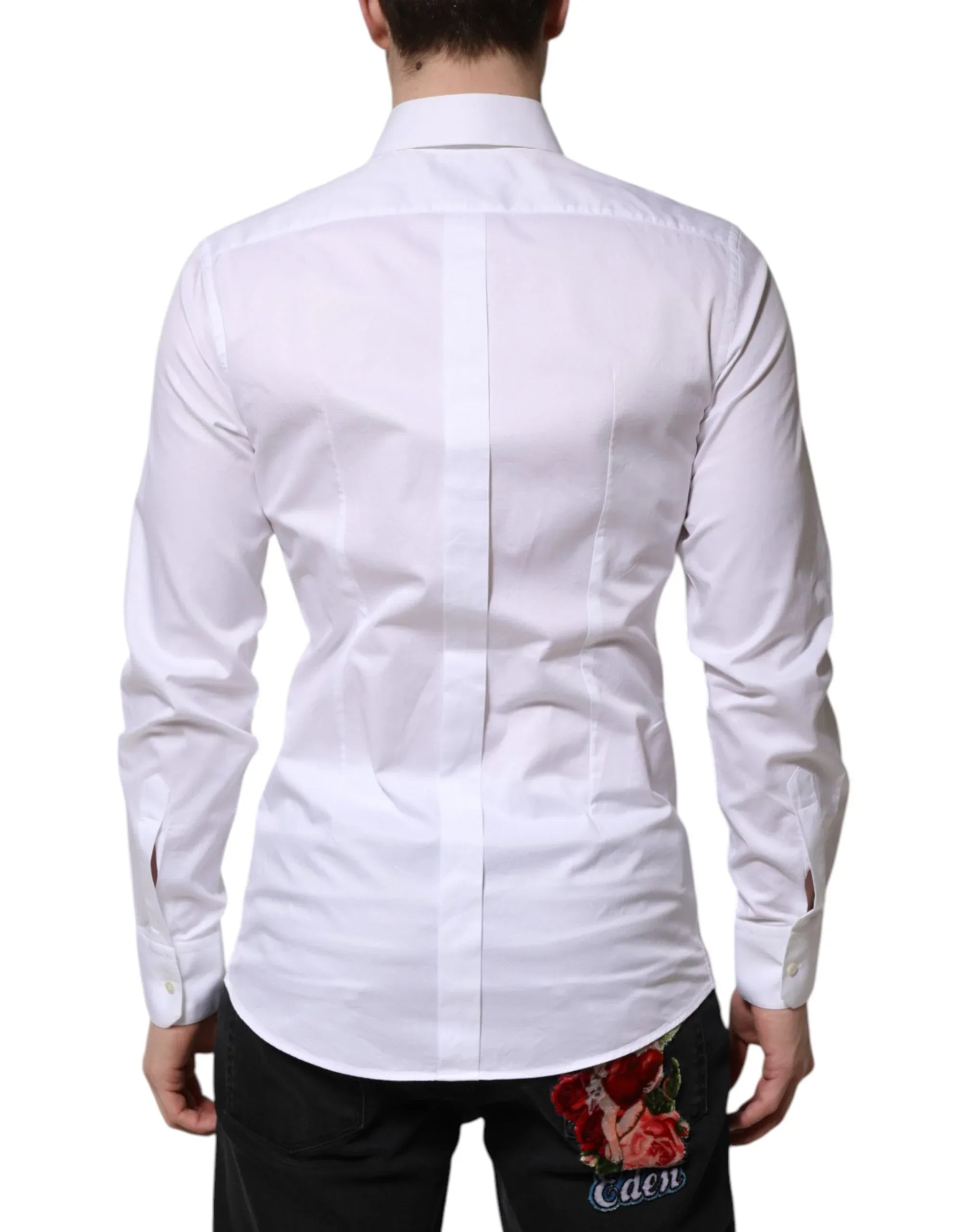 Dolce & Gabbana White Cotton GOLD Long Sleeve Men Dress Shirt - Zeiniez