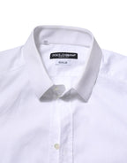 Dolce & Gabbana White Cotton GOLD Long Sleeve Men Dress Shirt - Zeiniez