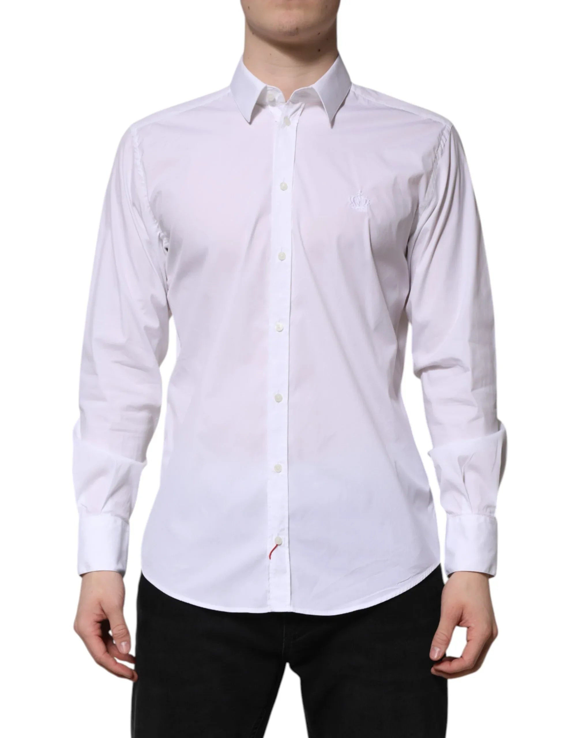 Dolce & Gabbana White Cotton MARTINI Long Sleeve Dress Shirt - Zeiniez
