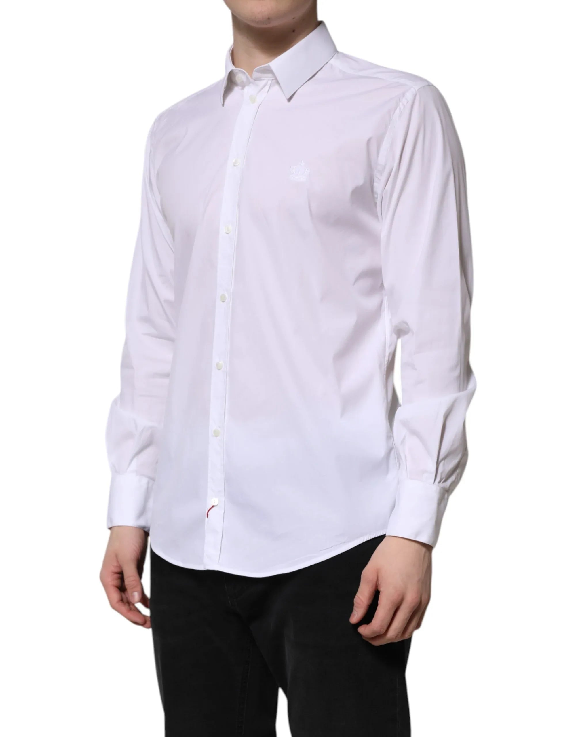Dolce & Gabbana White Cotton MARTINI Long Sleeve Dress Shirt - Zeiniez