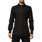 Dolce & Gabbana Black Cotton Jacquard GOLD Collar Dress Shirt - Zeiniez