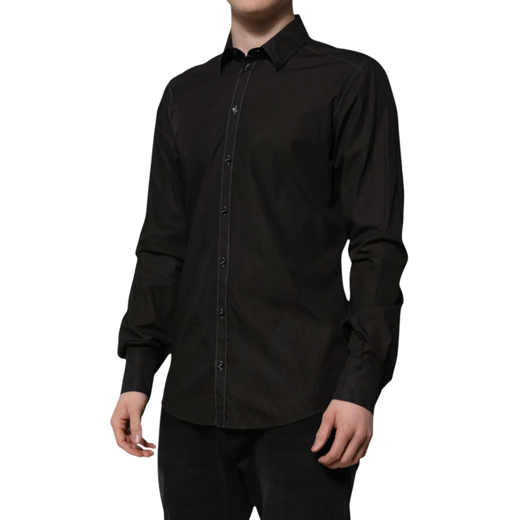 Dolce & Gabbana Black Cotton Jacquard GOLD Collar Dress Shirt - Zeiniez